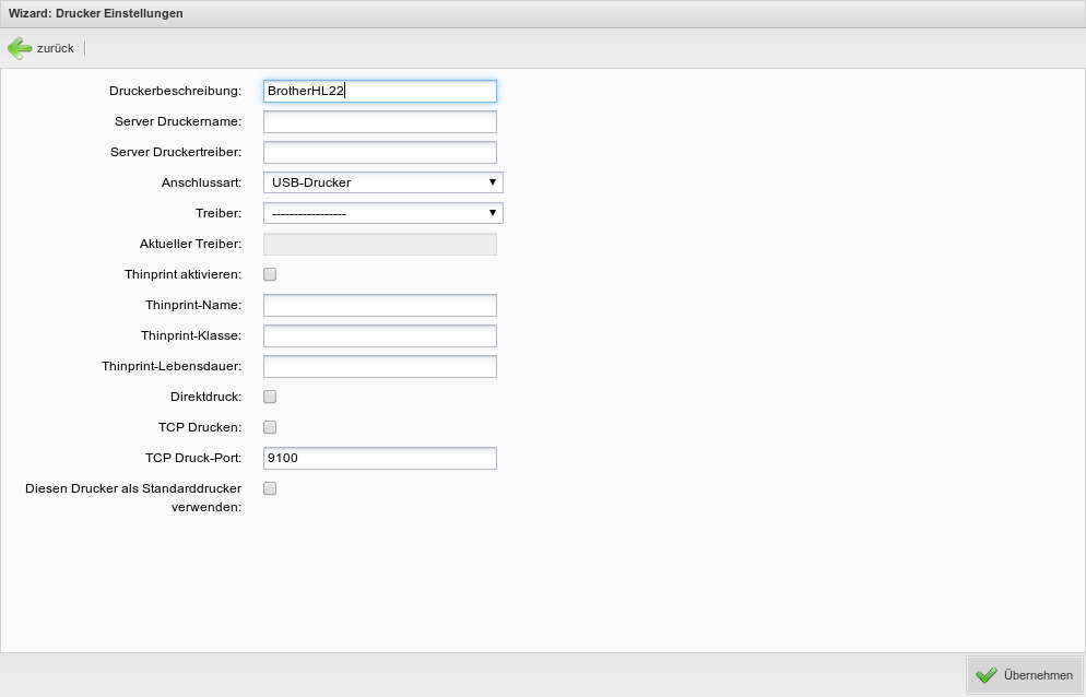 Setup Wizard – Druckereinstellungen -> neuer lokaler Drucker