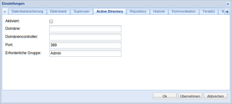 vBearbeiten -> Einstellungen -> Active Directory