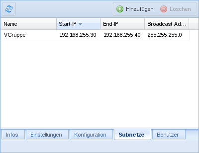 Gruppeninformationen -> Subnetze