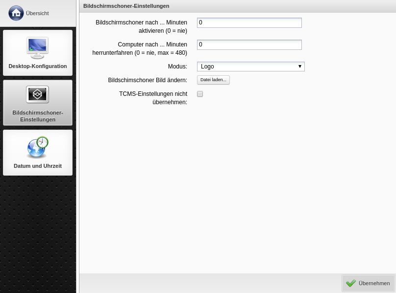 Kommbox - Desktop-Konfiguration -> Bildschirmschoner-Einstellungen