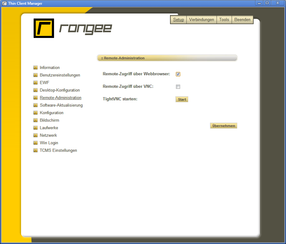 aReiter: Setup, Unterpunkt: Remote-Konfiguration